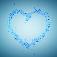 3D Rendering of Abstract Liquid Forming Heart Shape On Blue Background