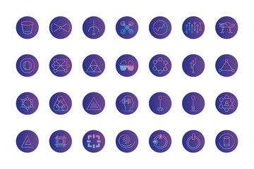 Isolated futuristic gradient style icon set vector design