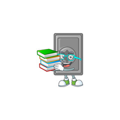 A brainy clever cartoon character of security box closed studying with some books