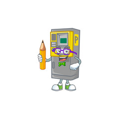 A mascot icon of Student parking ticket machine character holding pencil