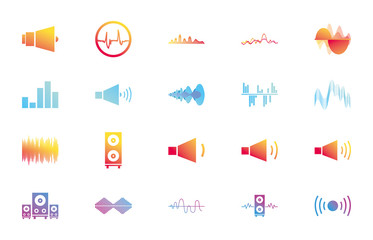 Isolated waves and music gradient style icon vector design