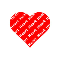 Heart word repeat pattern in red heart symbol vector isolated on white background.
