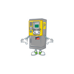 cartoon character design of parking ticket machine with a surprised gesture