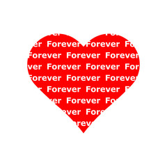 Forever word repeat pattern in red heart symbol vector isolated on white background.