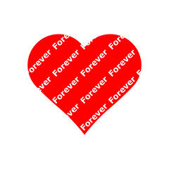 Forever word repeat pattern in red heart symbol vector isolated on white background.