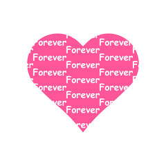 Forever word repeat pattern in pink heart symbol vector isolated on white background.