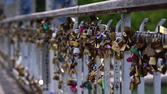 Famous Lock Bridge in Paris. Romantic honeymoon travel destination in France. Tourism attraction & famous landmark . 