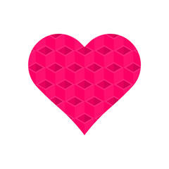 Pink 3d cubes repeat pattern in heart symbol vector isolated on white background.