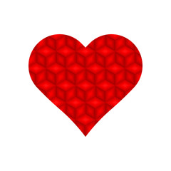 Red 3d cubes repeat pattern in heart symbol vector isolated on white background.