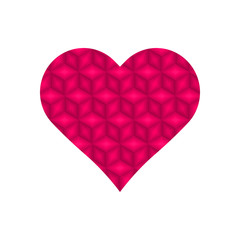 Pink 3d cubes repeat pattern in heart symbol vector isolated on white background.
