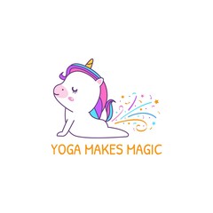 Cute kawaii unicorn is doing yoga poses