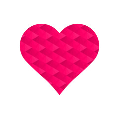 Pink 3d saw tooth shape or zigzag repeat pattern in heart symbol vector isolated on white background.