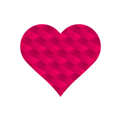 Pink 3d saw tooth shape or zigzag repeat pattern in heart symbol vector isolated on white background.