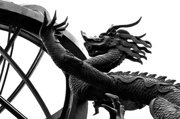 Ancient Chinese astronomical instruments and dragon sculptures