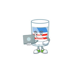 A smart USA stripes glass mascot icon working with laptop