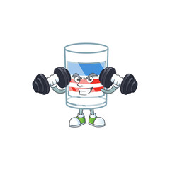 USA stripes glass mascot icon on fitness exercise trying barbells