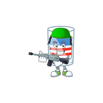 USA stripes glass mascot design in an Army uniform with machine gun