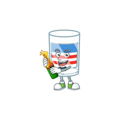 mascot cartoon design of USA stripes glass having a bottle of beer