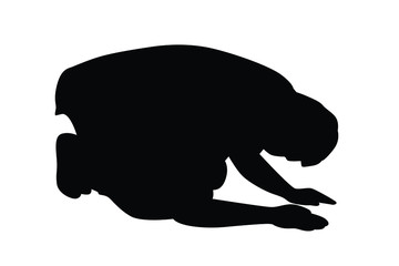 Man pay homage something silhouette vector