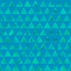 Fototapeta premium Watercolor turquoise-blue triangle background. Seamless pattern. Watercolor illustration. Patchwork style. Design for backgrounds, wallpapers, covers, textile, packaging.