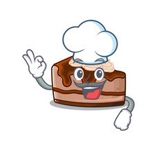 Chocolate cheesecake cartoon character working as a chef and wearing white hat
