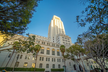 Historic Los Angeles City Hall with blue sky