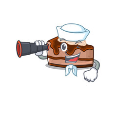A picture of chocolate cheesecake working as a Sailor with binocular
