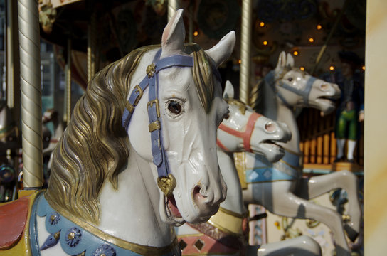 Vintage carousel with horses
