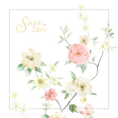 Greeting card with roses, watercolor, can be used as invitation card for wedding, birthday and other holiday and summer background