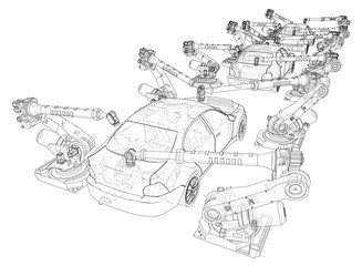 Assembly of motor vehicle. Vector