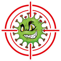 Illustration cartoon prohibited corona virus a microorganism, disinfection, sterilization or sanitization. Ideal for educational and institutional material