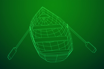 Rowing boat with paddles. Wireframe low poly mesh vector illustration