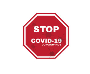 Virus stained on the red stop signs with message STOP coronavirus or covid-19 virus outbreak, Virus infectious protection concept, sign symbol background, vector illustration.