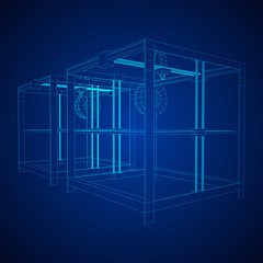3D Printer Wireframe low poly mesh vector illustration