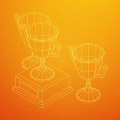 Winner trophy cup. Award concept. Wireframe low poly mesh vector illustration