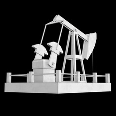 Oil well rig jack. Finance economy polygonal petrol production. Petroleum fuel industry pumpjack derricks pumping drilling. 3d render illustration on black background.