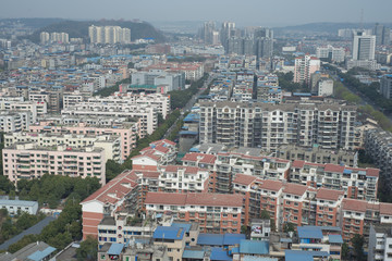 mianyang,china-Mar 11,2018:gutter area with blue roof.