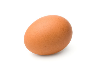 Single raw chicken egg isolated on the white background.