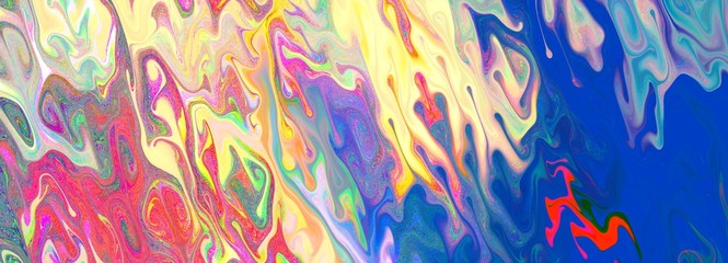 Colorful wavy lines abstract digital painting art horizontal banner, background.