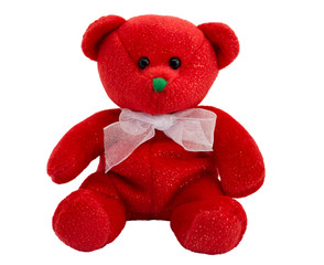 Stuffed toy, teddy bear with a bow isolated on a white background. Item for greeting card, scene creator, other design