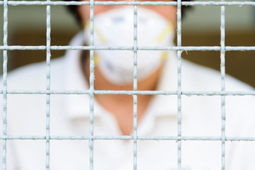 The man wear mask for virus covid-19 Quarantine area
