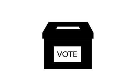 Flat hand putting vote bulletin into ballot box icon