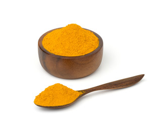Turmeric (Curcumin) powder isolate on a white background.