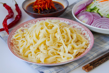 Ramon noodles handmade in plate close up