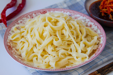 Ramon noodles handmade in plate close up