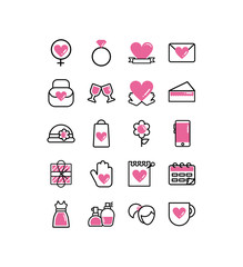 set of icons women day, line style and color