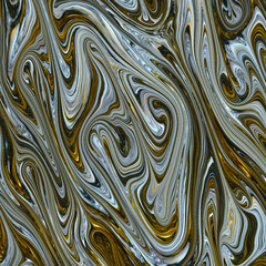 Marbled and textured, golden colored wavy lines abstract digital painting art background.