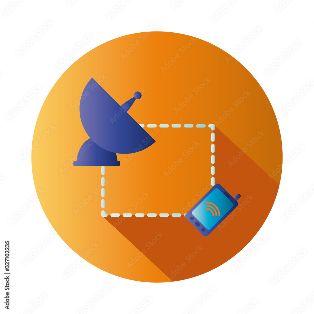 Poster isolated digital smartphone and antenna block gradient style icon vector design