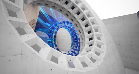 Fototapeta premium Abstract architectural background interior made of wood, concrete and glass. 3D illustration and rendering.