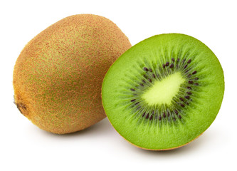 Kiwi and half kiwifruit isolated on white background.